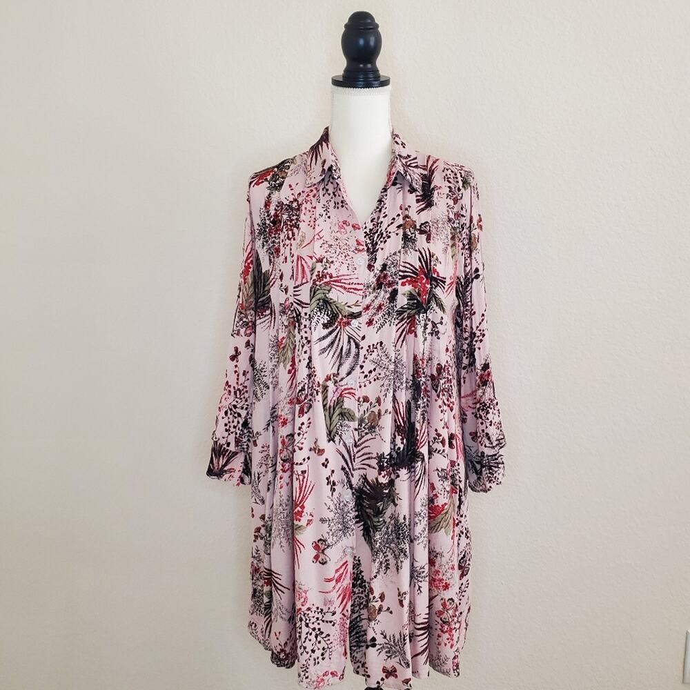 Stevie Hender Pink Floral Button Down Dress Medium